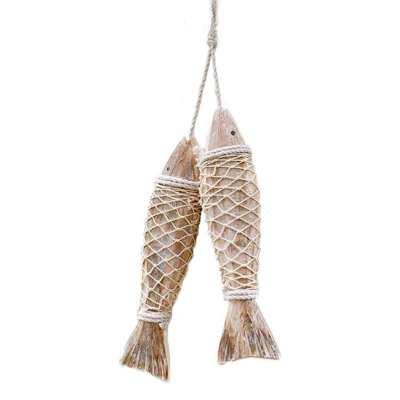 1 Pair Wooden Fish Decorations Hanging Wood for Wall Beach Theme Home Decor-L