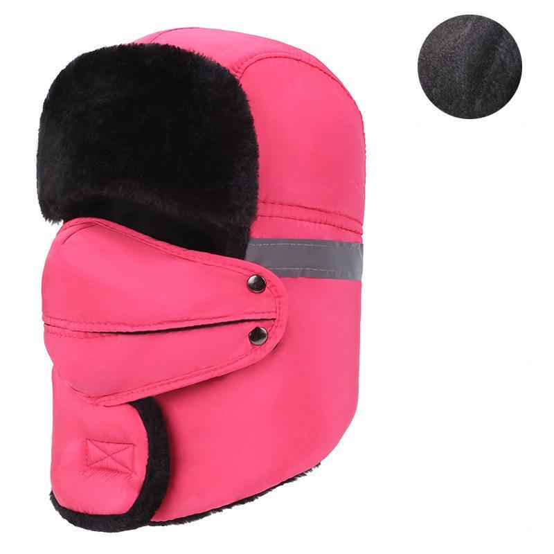 Winter Hats for Men Windproof Warm Hat with Ear Flaps for Skiing And Outdoor Riding-Reflective RosePink