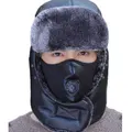 Winter Hats for Men Windproof Warm Hat with Ear Flaps for Skiing And Outdoor Riding-Leather Black