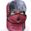 Winter Hats for Men Windproof Warm Hat with Ear Flaps for Skiing And Outdoor Riding-Leather WineRed