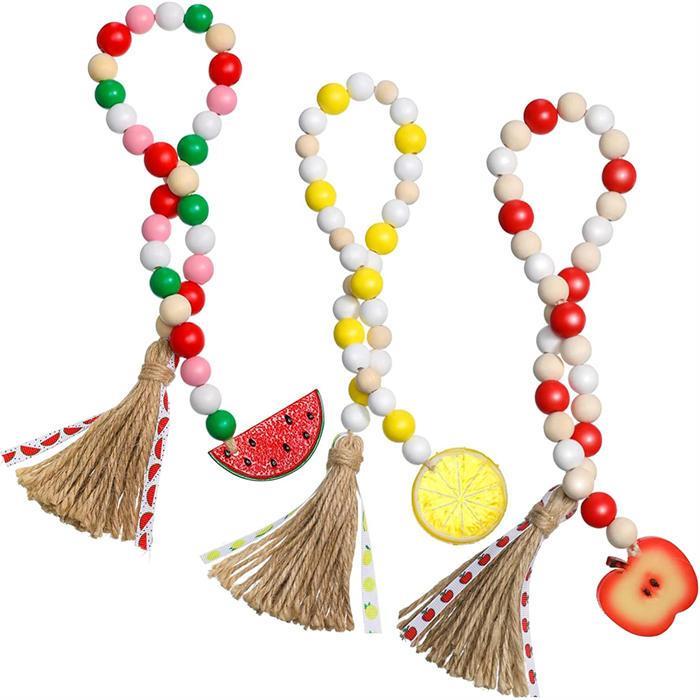 3 Pcs Country Tiered Tray Decorations Lemon Watermelon Apple Wood Bead Garland