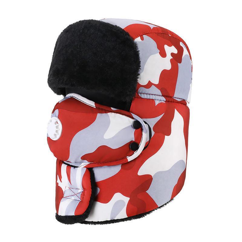 Winter Hats for Men Windproof Warm Hat with Ear Flaps for Skiing And Outdoor Riding-Camouflage Red
