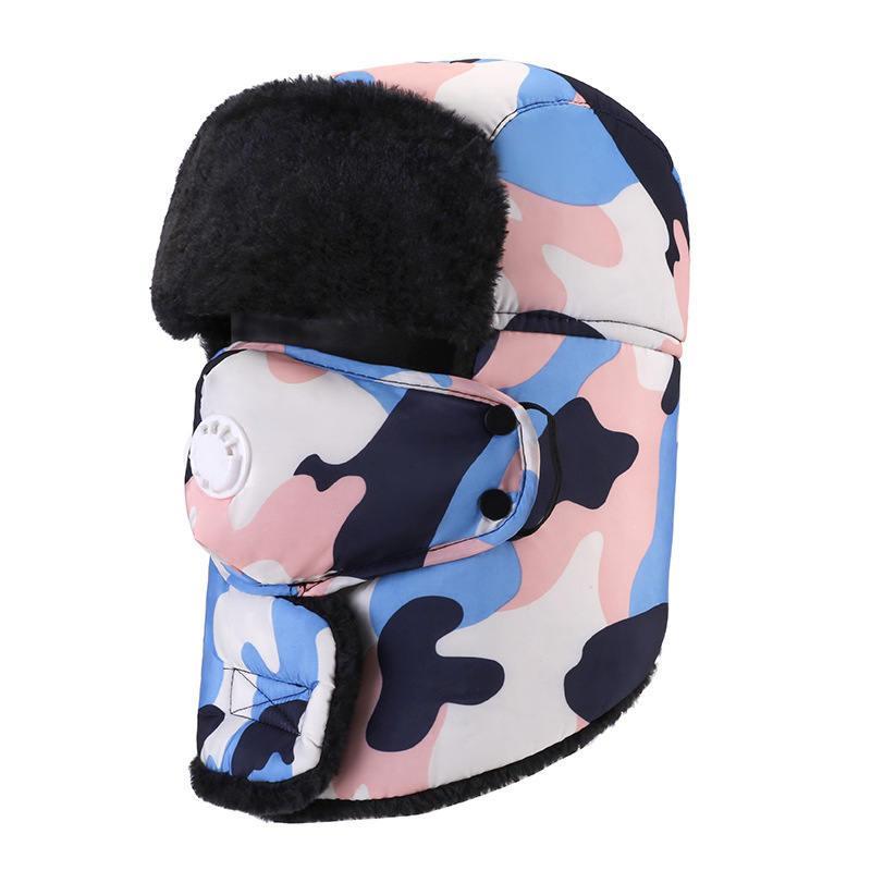 Winter Hats for Men Windproof Warm Hat with Ear Flaps for Skiing And Outdoor Riding-Camouflage Pink