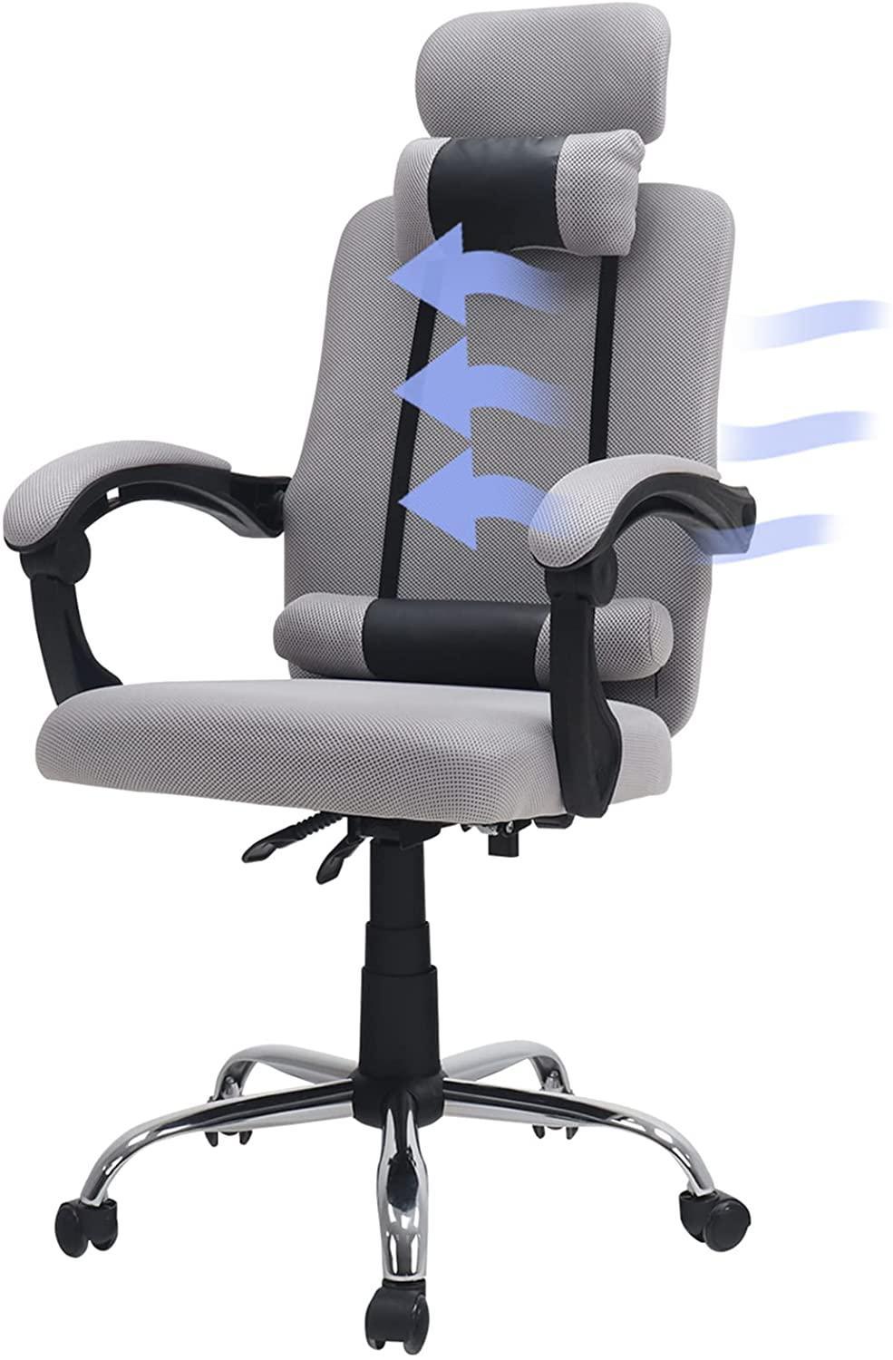 Advwin Mesh Office Chair 135° Ergonomic High Back Computer Chair with Headrest Gray