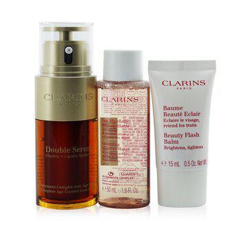 CLARINS - Youthful Radiance Set: Double Serum 30ml+ Cleansing Micellar Water 50ml+ Beauty Flash Balm 15ml