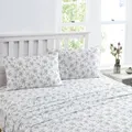 Laura Ashley King Bed Le Fleur Flat/Fitted Sheet Set/2x Pillowcases Cottage Blue