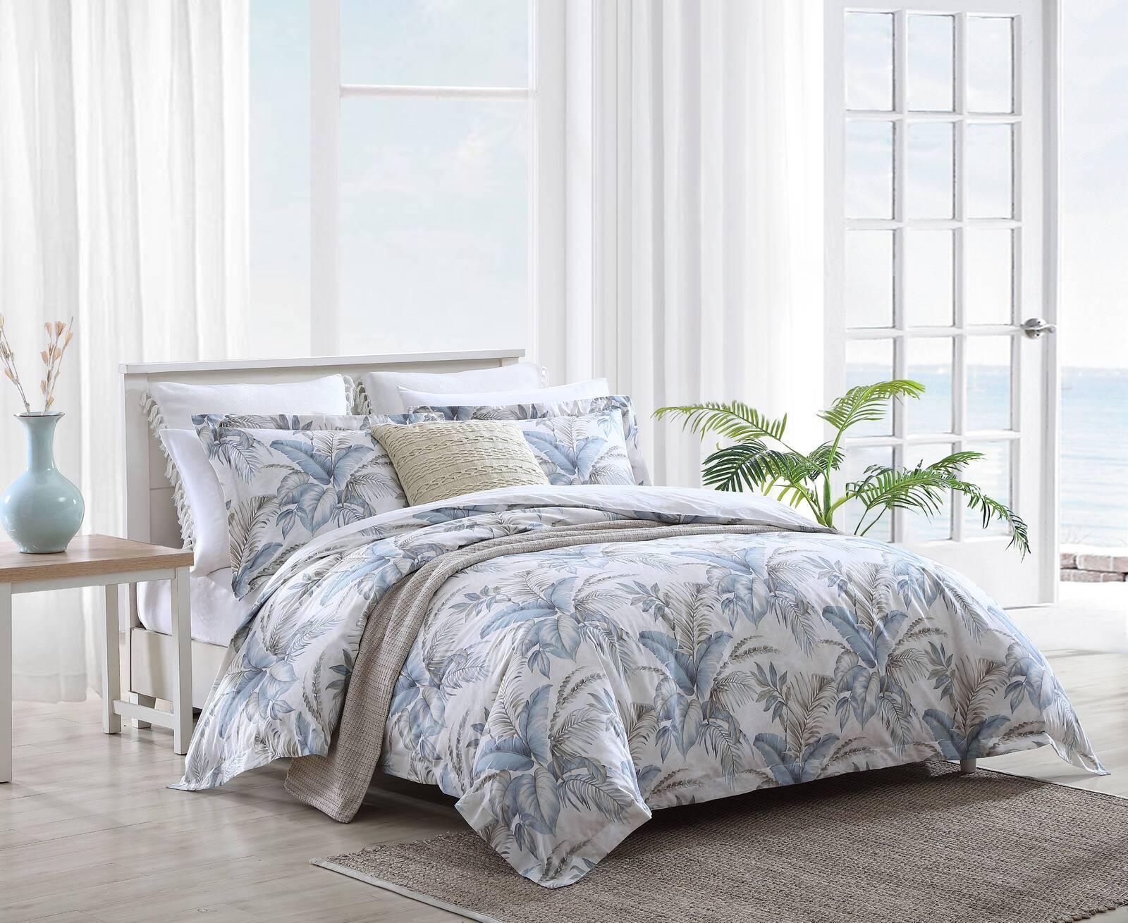 Tommy Bahama Queen Bed Bakers Bluff Quilt Cover Set w/ 2x Pillowcase Blue/Silver