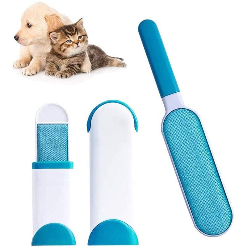 1 Set Pet Hair Removal for Sofa Furniture Clothing Pet Fur Lint Double-Sided Brush with Self-Cleaning Base-Blue