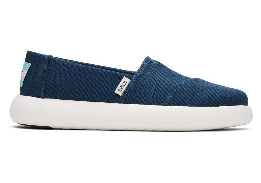 TOMS Womens Platform Alpargata Canvas Shoes Slip On Casual Shoes Flats - Blue - US 8