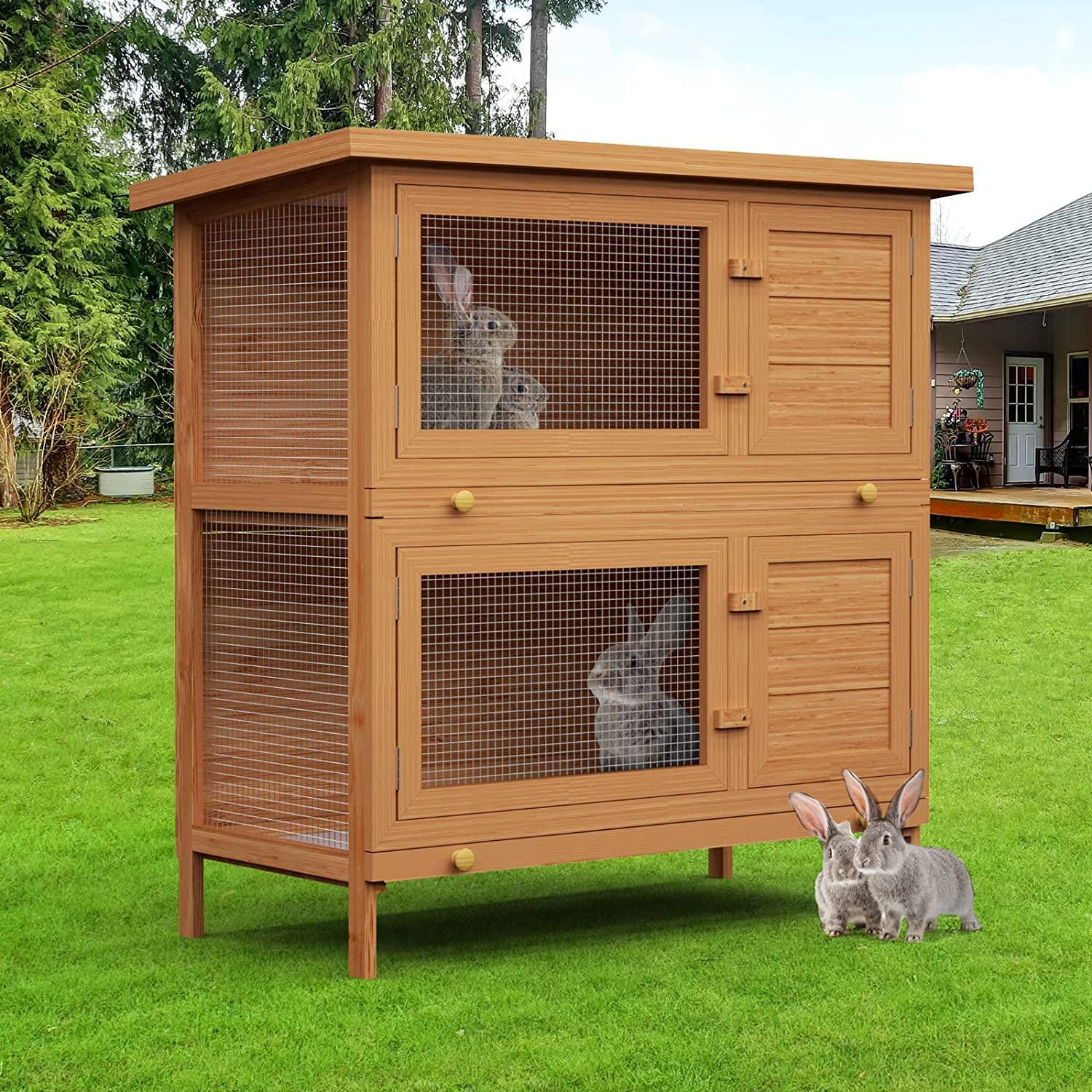 Advwin Rabbit Hutch Chicken Coop Guinea Pig Cage Brown