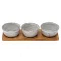 4pc Ladelle Artisan 10cm Deep Porcelain Bowl Set Grey w/ Wooden Board 31cm Tray