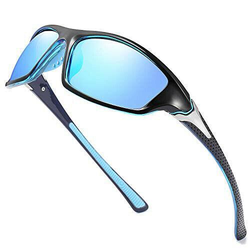 Men Sunglasses UV400 Polarized Glasses Fishing Sports Driving WrapAround Eyewear-Blue