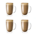 Baccarat Barista Cafe Set of 4 Double Wall Handle Thermal Glass Tumblers 450ml Size 9.1X13.1X14.6cm