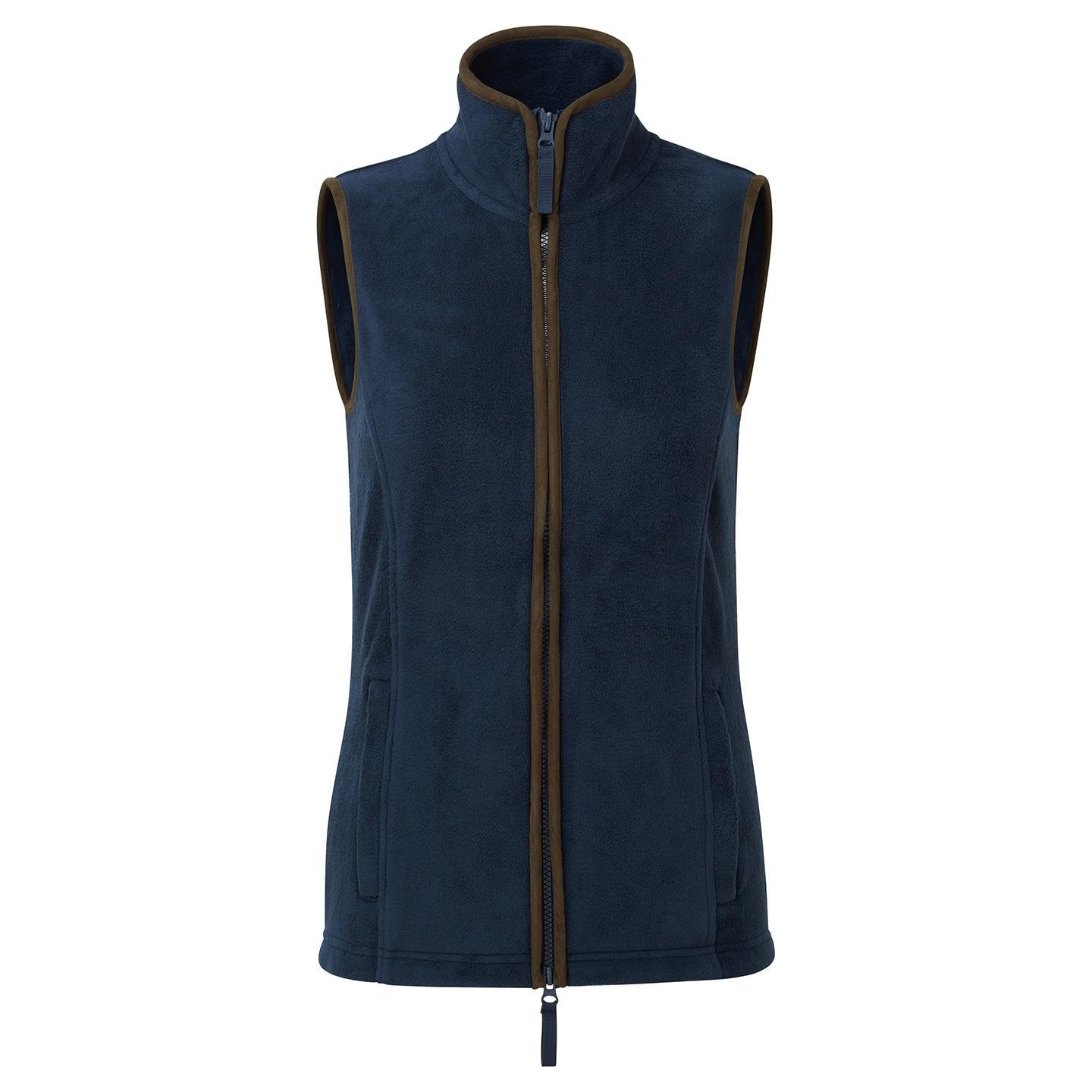 Premier Womens/Ladies Artisan Fleece Gilet (Navy/Brown) (XL)