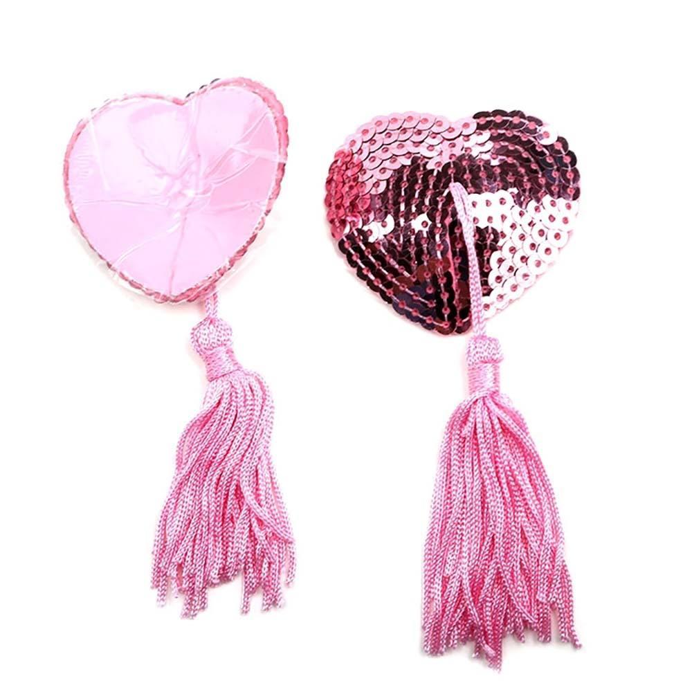 GoodGoods Women Tassle Pasties Heart-shaped Bra Nipple Covers Casual Stick Lingerie (Pink)