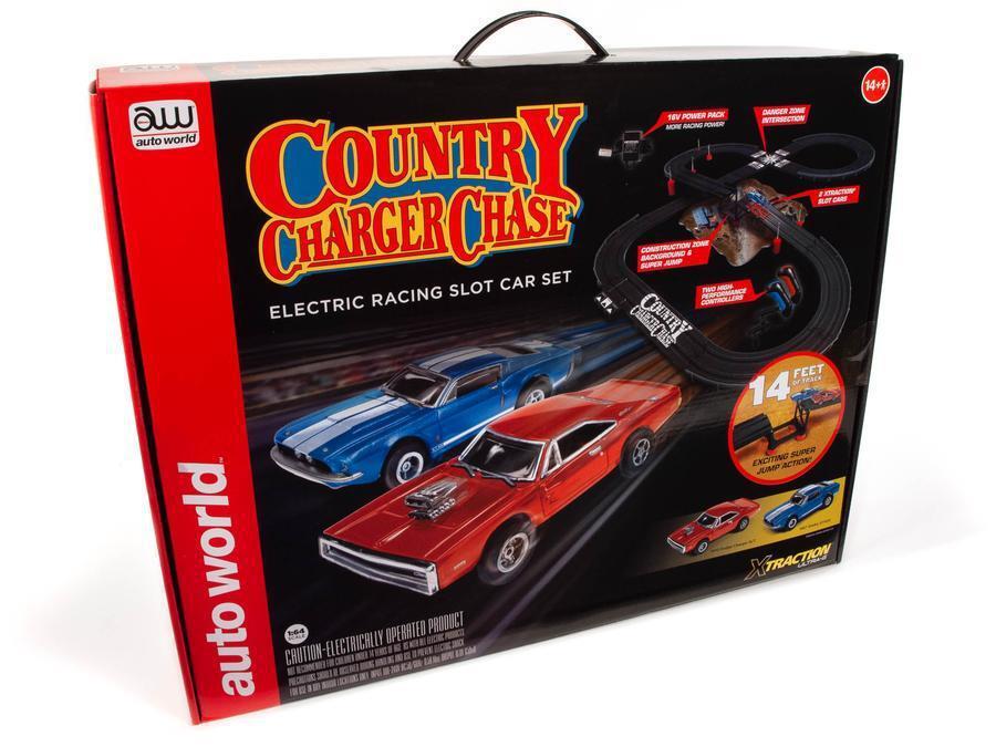 AUTO WORLD 14' COUNTRY CHARGER CHASE SLOT RACE SET HO SCALE