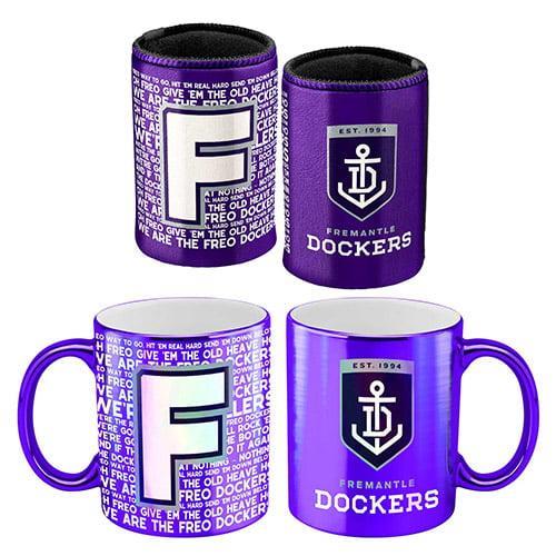 Fremantle Dockers Freo AFL Metallic Can Cooler and Coffee Mug Cup Gift Pack
