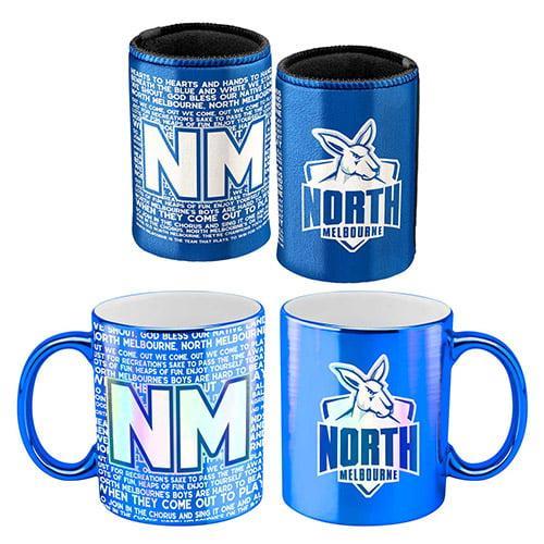 North Melbourne Kangaroos AFL Metallic Can Cooler and Coffee Mug Cup Gift Pack