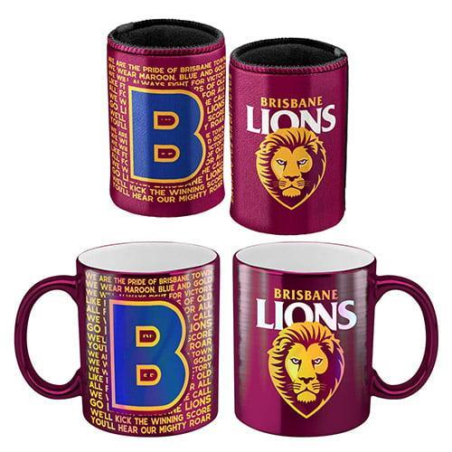 Brisbane Lions AFL Metallic Can Cooler and Coffee Mug Cup Gift Pack