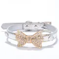 Bling Rhinestone Bow Leather Fashion Collar for Small Dogs Cat -Silver, M