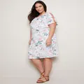 AUTOGRAPH - Plus Size - Womens Midi Dress - White - Summer Floral Shift Dresses - Oriental - Short Sleeve - Florals - Relaxed Fit - Women's Clothing
