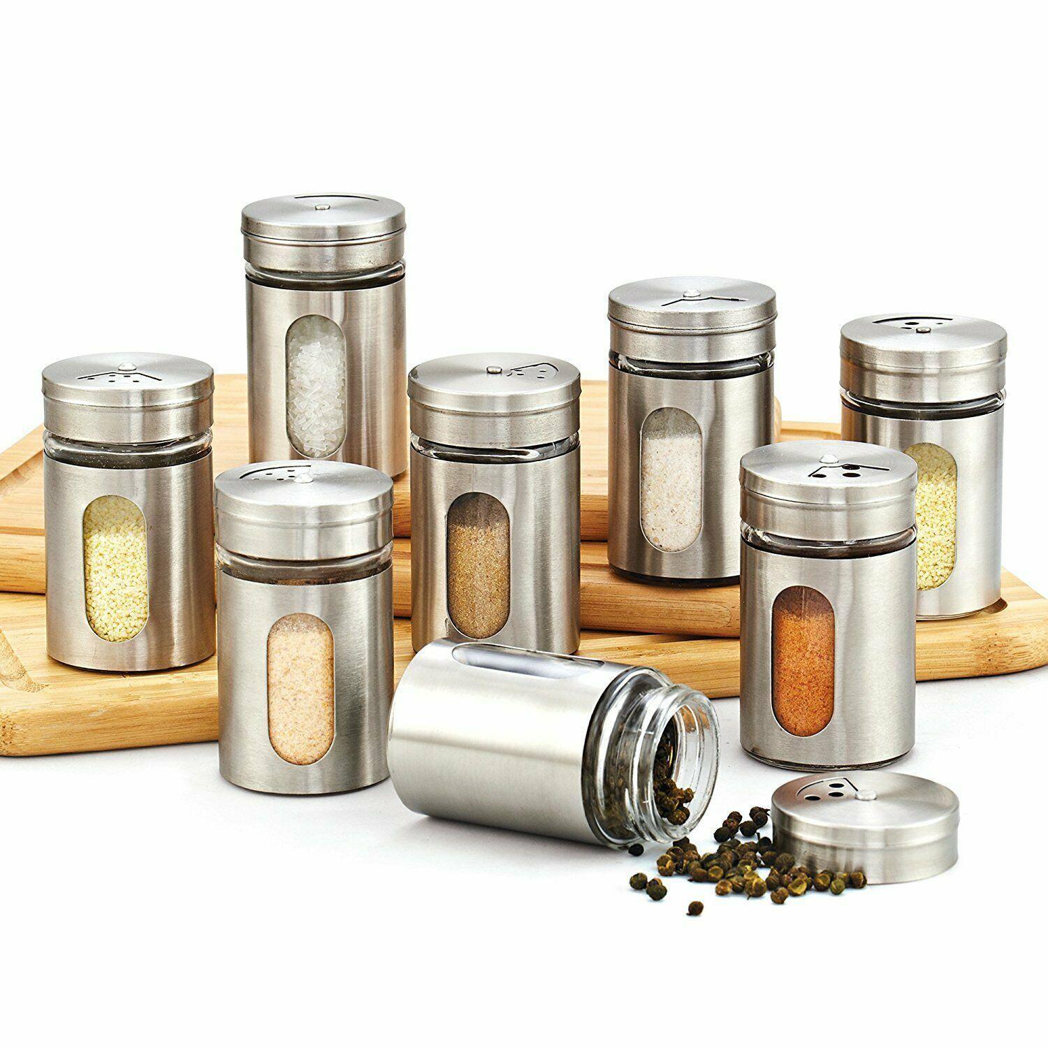 12 x SALT PEPPER SHAKERS | Stainless Steel Windowed Glass Spice Seasoning Jar
