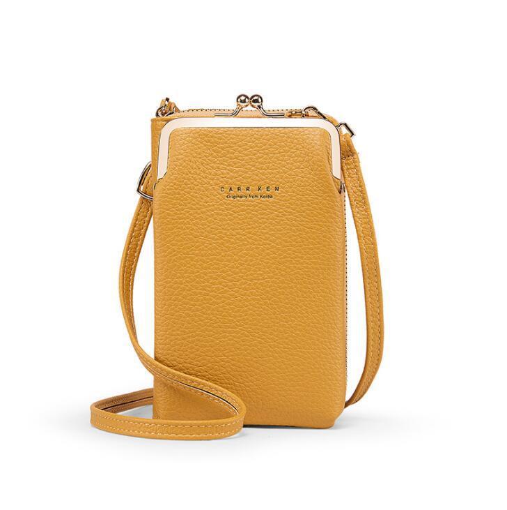 Ladies Mobile Phone Bag Korean Fashion Lychee Pattern Solid Color Diagonal Bag Multifunctional Bag (Yellow)