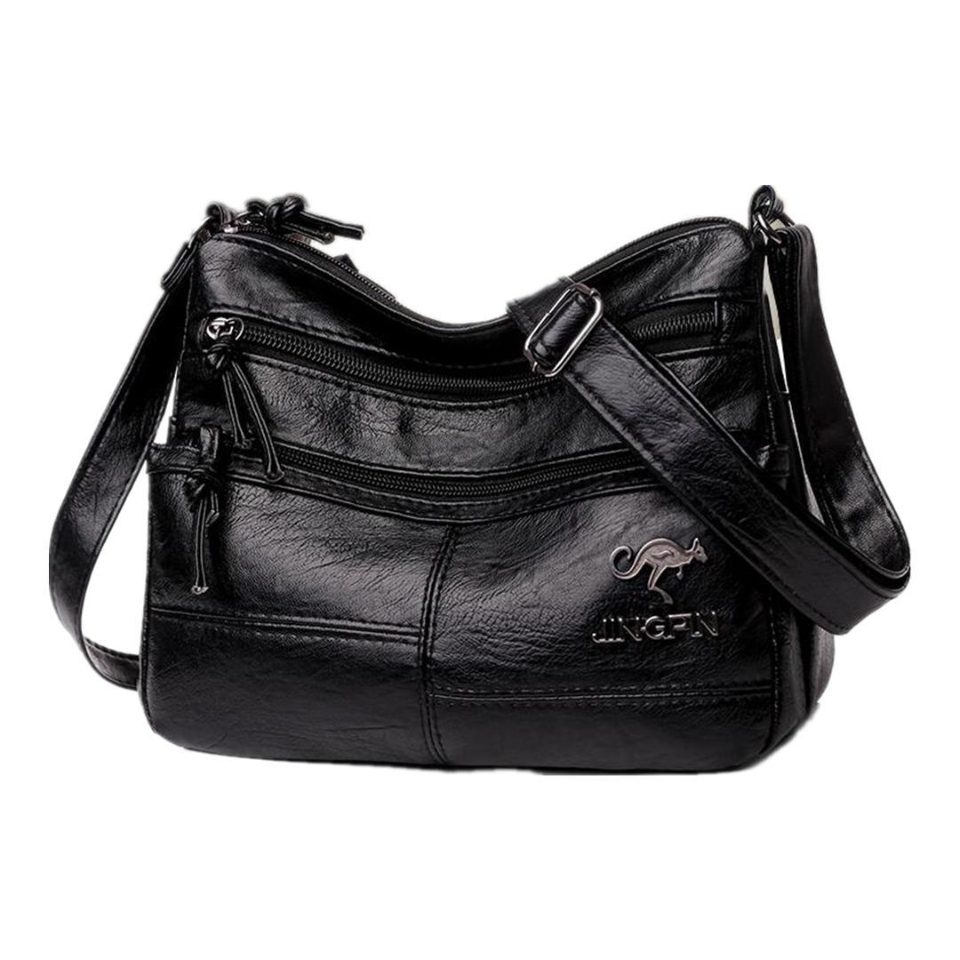 Crossbody new shoulder bag soft PU leather bag female fashion simple European and American trend retro multi-pocket large capacity (black)