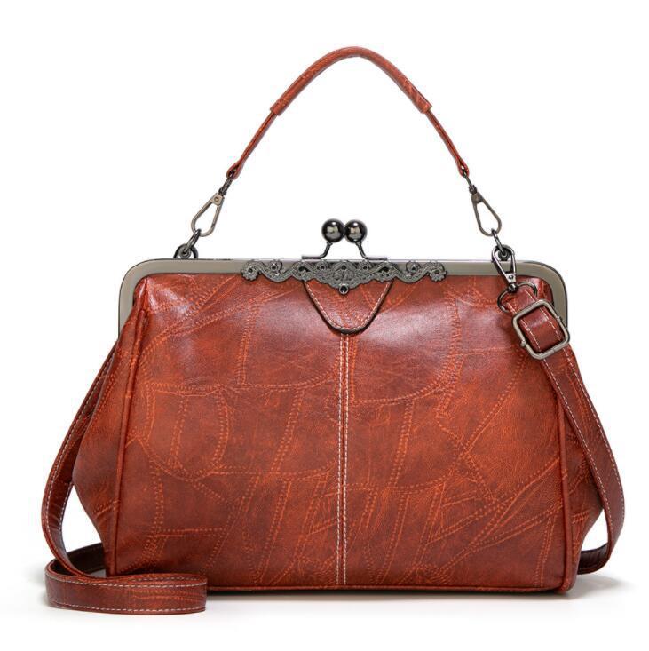 New style women's handbag fashion messenger clip bag oil leather handbag trendy (brown)