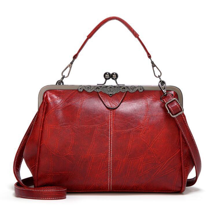 New style women's handbag fashion messenger clip bag oil leather handbag (red)