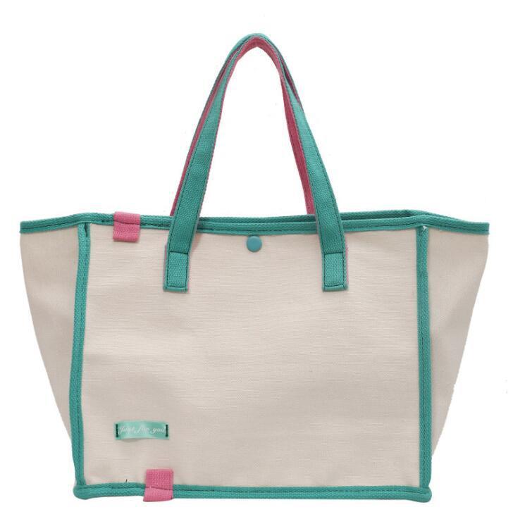 Fashion Contrast Color Canvas Bag, Ladies Handbag, Art Canvas Shopping Bag, Shoulder Bag (Green)