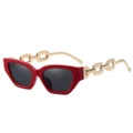 The new trend of small frame sunglasses, personalized chain temples, trendy sunshade sunglasses for women (red)