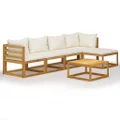 6 Piece Garden Lounge Set with Cushion Cream Solid Acacia Wood vidaXL