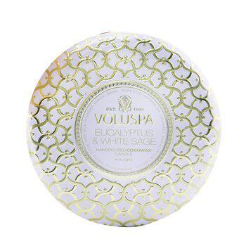 VOLUSPA - 3 Wick Decorative Tin Candle - Eucalyptus & White Sage
