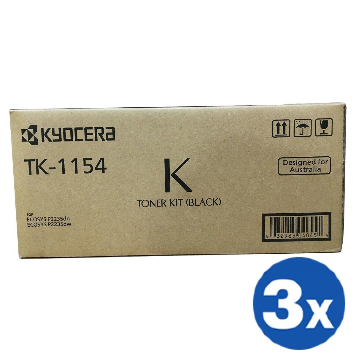3 x Original Kyocera TK-1154 TK1154 Black Toner Cartridge P2235DW, P2235DN