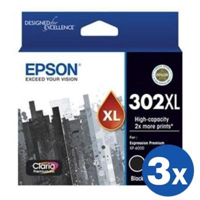 3 x Epson 302XL (C13T01X192) Original Black High Yield Inkjet Cartridge