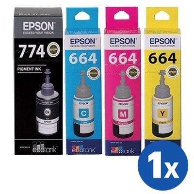 4-Pack Original Epson T774 + T664 EcoTank Ink Bottles [BK+C+M+Y]
