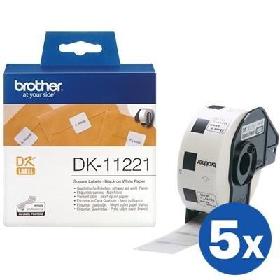 5 x Brother DK-11221 DK11221 Original Black Text on White 23mm x 23mm Die-Cut Paper Label Roll - 1000 labels per roll
