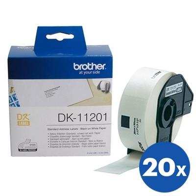 20 x Brother DK-11201 DK11201 Original Black Text on White 29mm x 90mm Die-Cut Paper Label Roll - 400 labels per roll