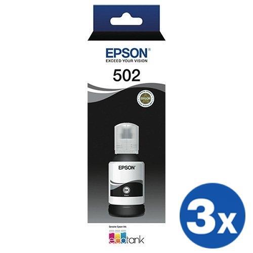 3 x Original Epson T502 EcoTank Black Ink Bottle [C13T03K192]