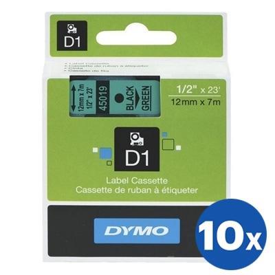 10 x Dymo SD45019 / S0720590 Original 12mm Black Text on Green Label Cassette - 7 meters