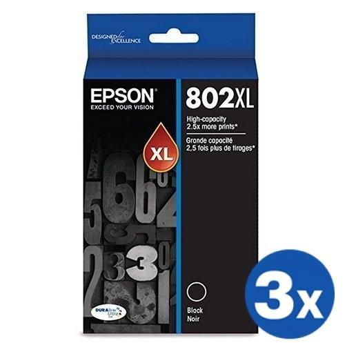 3 x Epson 802XL (C13T356192) Original Black High Yield Inkjet Cartridge