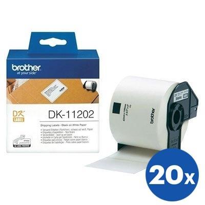 20 x Brother DK-11202 DK11202 Original Black Text on White Die-Cut Paper Label Roll 62mm x 100mm - 300 labels per roll