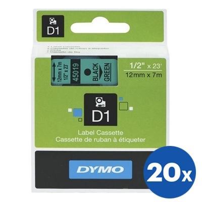 20 x Dymo SD45019 / S0720590 Original 12mm Black Text on Green Label Cassette - 7 meters