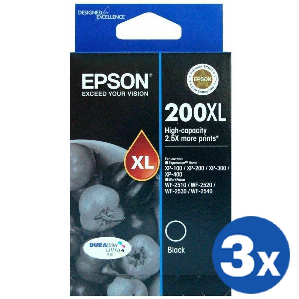 3 x Epson 200XL (C13T201192) Original Black High Yield Inkjet Cartridge