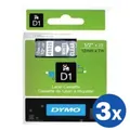 3 x Dymo SD45020 / S0720600 Original 12mm White Text on Clear Label Cassette - 7 meters