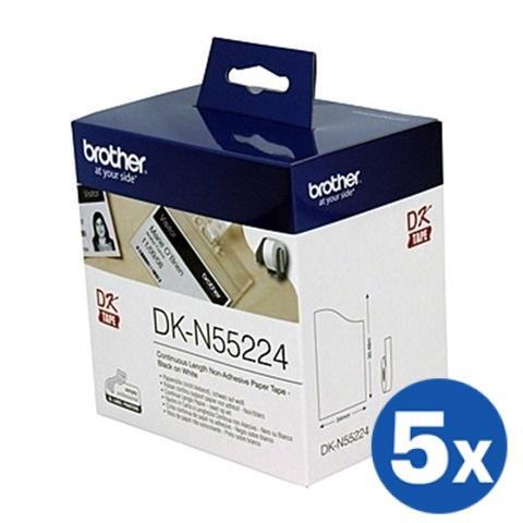 5 x Brother DK-N55224 DKN55224 Original Black Text on White Continuous Paper Label Roll Non-Adhesive 54mm x 30.48m