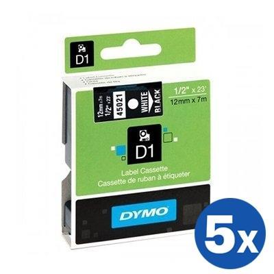 5 x Dymo SD45021 / S0720610 Original 12mm White Text on Black Label Cassette - 7 meters