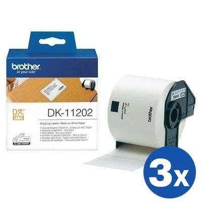 3 x Brother DK-11202 DK11202 Original Black Text on White Die-Cut Paper Label Roll 62mm x 100mm - 300 labels per roll