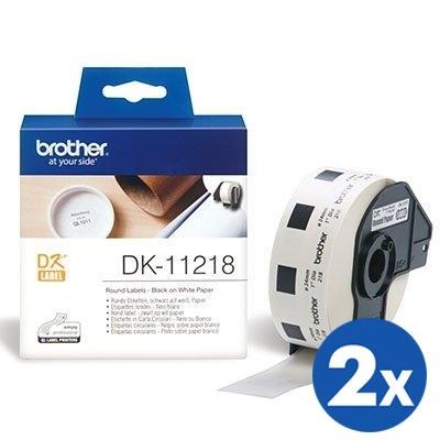 2 x Brother DK-11218 DK11218 Original Black Text on White 24mm Diameter Die-Cut Paper Label Roll - 1000 labels per roll